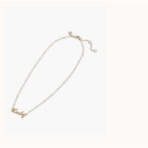 J Crew Gold Necklace “Lucky” Script Pendant